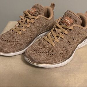 APL Tan Knit Sneakers: techloom pro sneakers rose gold melange women's US 8